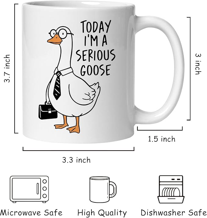 Funny Office Goose Mug, Sarcastic Gifts for Coworkers Coffee Cup Ceramic, Today I'm a Serious Goose Humorous Ceramic Coffee Tea Mug 11 oz