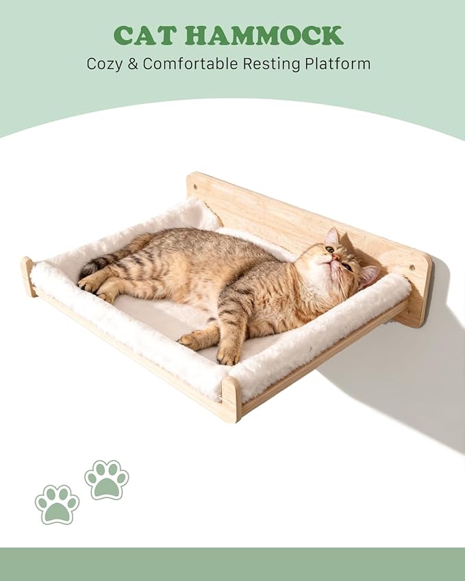 6 in 1 Cat Wall Shelves, Cat Wall Furniture with Cat Bridge, Wall Condo, Hammock, Steps, Climbing Post & Scratching Pad Space-Saving Indoor Cat Shelves for Play & Rest, up to 33 lbs