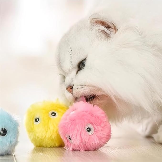 Cat Toys Balls Interactive Cat Toy Simulating Animal Chirp with Birds Frogs or Crickets Chirping Automatic Cat Toys for Indoor Cats (Blue, Plush Ball)