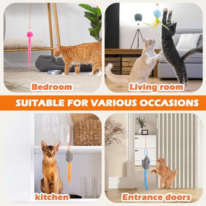 Rechargeable Electric Cat Teaser with Remote – Interactive Door Clip Teaser for Cats, 2 Motion Modes (360° Spin & Irregular Jumping), Smart Auto Cat Toy for Exercise & Fun (Orange)