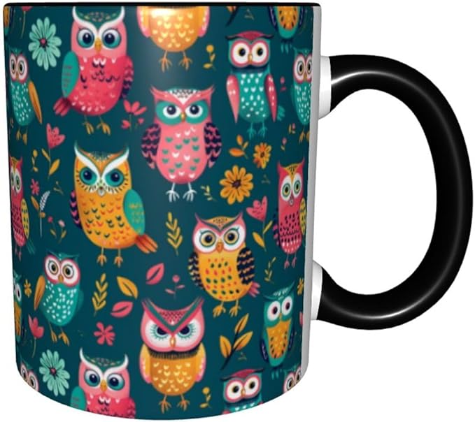 Owl Coffee Mug Funny Ceramic Tea Cup Novelty Presents for Women Men Home and Office Birthday Microwave Dishwasher Safe 11oz