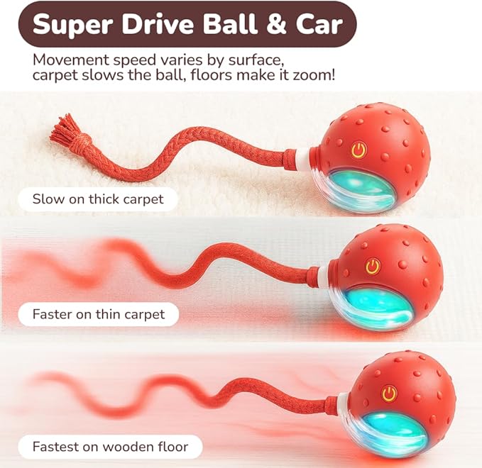Interactive Cat Toy Ball for Indoor Cats – Fast Rolling on Carpet, Motion Activated with Chirping Sounds, Smart Play Toy (Crimson)