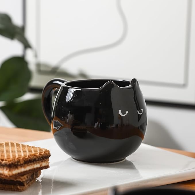Cute Black Cat Mug for Coffee and Tea, 12 Oz Ceramic Kitty Cup for Women and Men, Cat Themed Choice for Cat Lovers