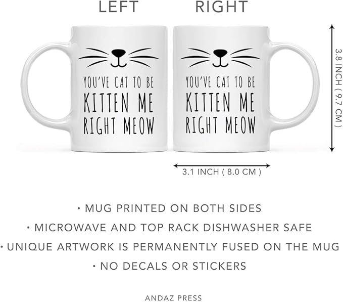 Andaz Press Funny Cat Lover 11oz. Ceramic Coffee Tea Mug, You've Cat To Be Kitten Me Right Meow, 1-Pack, for Cat Mom, Birthday Christmas Ideas, Includes Box