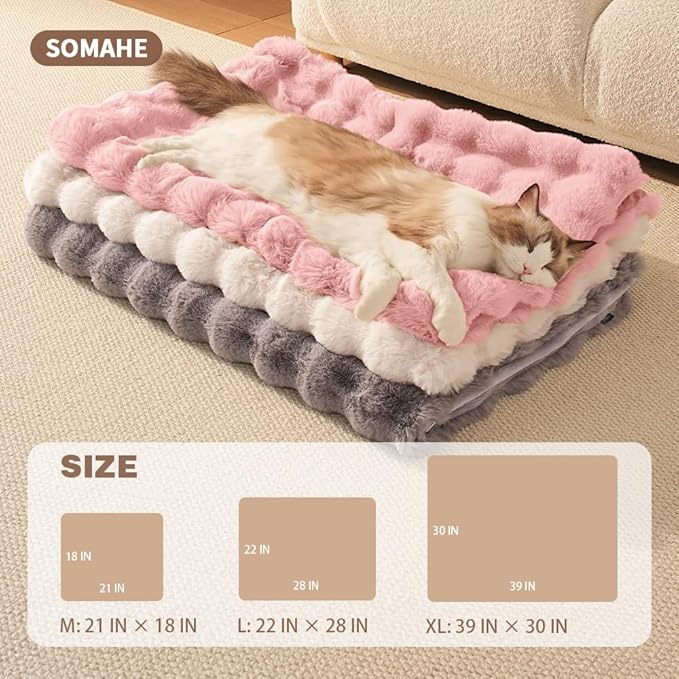 SOMAHE Self-Warming Cat Blanket, Dual-Side Plush Sherpa Throw with Anti-Static, Snuggle Mat for Kittens & Cats, Cozy Bed Topper for Windowsills & Couches, Machine Washable & Dryable, 21x18 Inch Pink