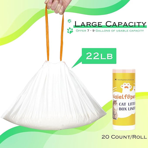 60 Count Cat Litter Box Liner Bags, 21" x 11" Disposable Portable Cat Litter Waste Receptacles Bags Compatible with PETKIT PuraX PuraMax PuraMax2 Self-Cleaning Litter Box