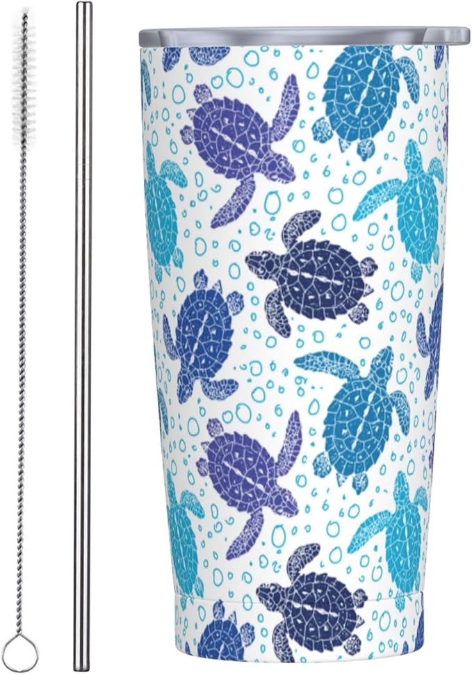 Sea Turtle Tumbler 20oz Turtles Stainless Steel Insulated Tumblers with Lid and Straw Animal Travel Coffee Mug Tea Wine Cups Water Bottle Ocean Gifts for Women Turtle Lover