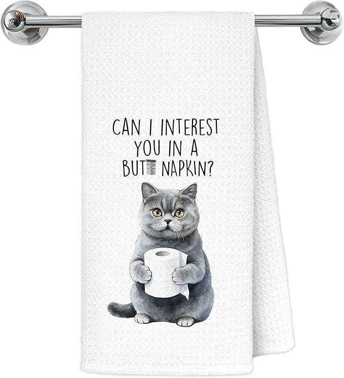 Funny British Shorthair Cat Bathroom Hand Towels, Cat Lovers Mom Dad Lady Gifts, Can I Interest You in a But Napkin British Blue Kitten Decorative Hand Towels for Washroom Restroom, 16x25 Inch
