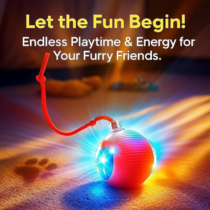 Durable Interactive Cat Toys for Indoor Cats, Smart Automatic Cat Chase Ball Toy, Upgraded Speedy Tail Kitten Toy for Bored Indoor Adult Pets (Red)