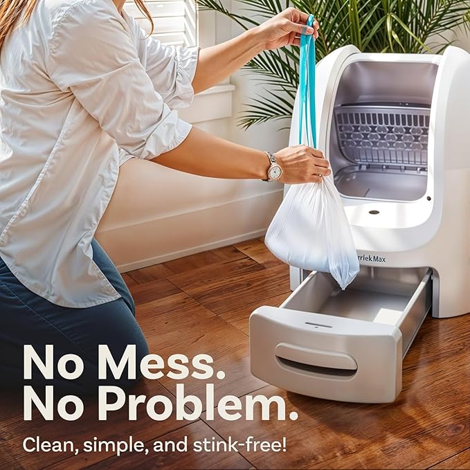 Petcove Cat Litter Box Liners, Carbon Litter Deodorizers Bundle For PurrTek Max & Light| Drawstring Bags for Automatic & Self-Cleaning Litter Boxes | Unscented (PurrTek Max Accessories)