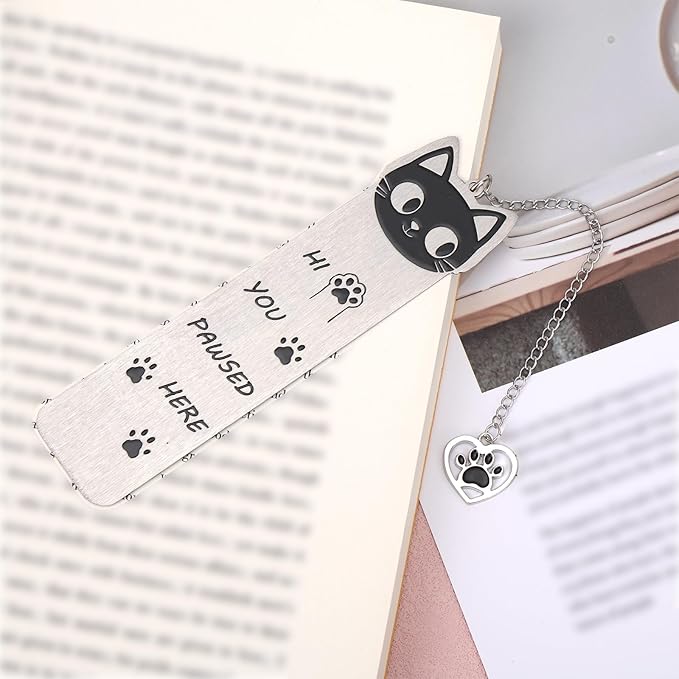 Cute Cat Bookmark, Zinc Alloy Kitten Paw Print Bookmarks Reading Gifts for Cat Lovers Funny Black Kitten Book Marks Animal Bookmark Gifts Book Accessories for Reading (Style F)