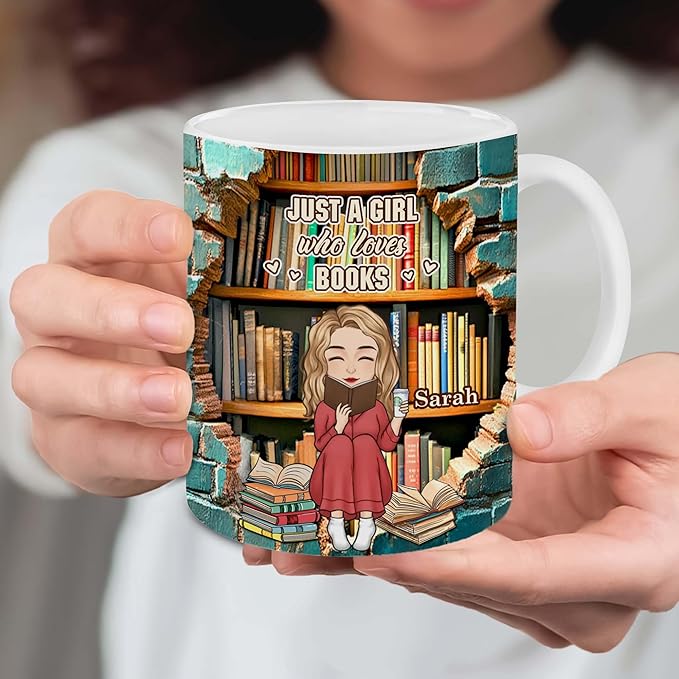 Personalized Book Lover Gifts - Book Lovers Gift For Bookworm, Readers, Librarians, Bookish - Hole In A Wall Mug Custom Avatar - Bookish Gift For Friends, Women, Her