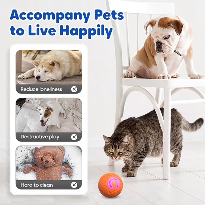 Upgraded Interactive Dog Ball, 2025 New Activated Automatic Rolling Balls for Dogs, Self Moving Vibrating Smart Jumping Bouncing and Rotating Pets Toy to Keep Them Busy (New - Orange)