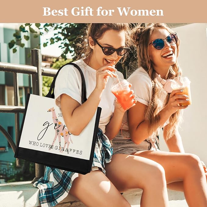Canvas Tote Bag for Women, Cute Giraffe Gifts for Giraffe Lover, Animal Lover Gifts Aesthetic Bag Reusable Grocery Bag, Birthday Christmas Gift for Daughter Friends Sisters Bestie Who Loves Giraffes