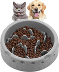 Slow Feeder Dog Bowls, Silicone Large Dog Plates for Food with Non-Slip, Cats Eating Dogs Bowl with Spiral Maze Design, Dogs Food Slow Feeder Bowl Dishes for Indoor and Outdoor (Grey)