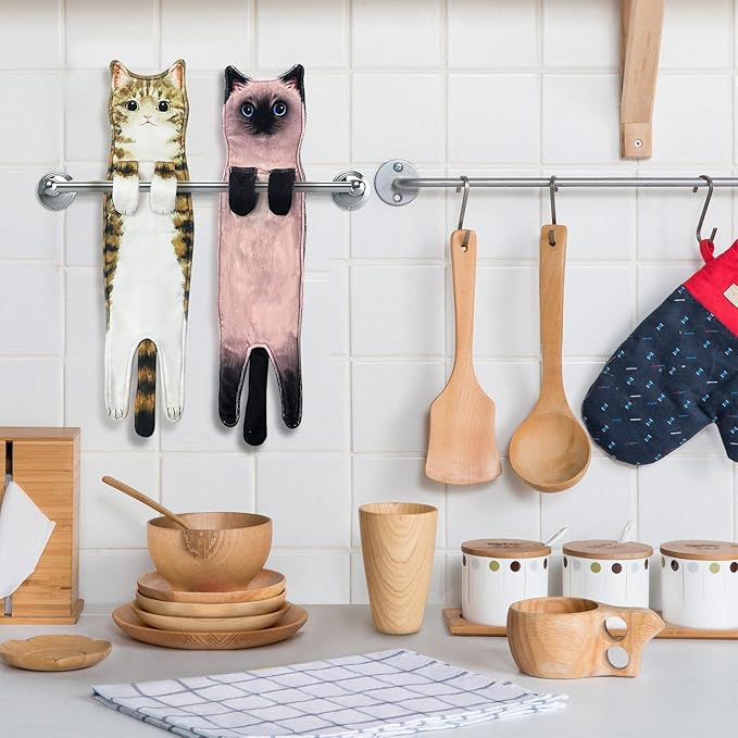 PAT JUUMG Funny Cat Hand Towels for Bathroom Kitchen, Cute Home Decorative Hanging Face Towels, Super Absorbent Soft, Cat Lovers Gifts for Women, Housewarming Gift