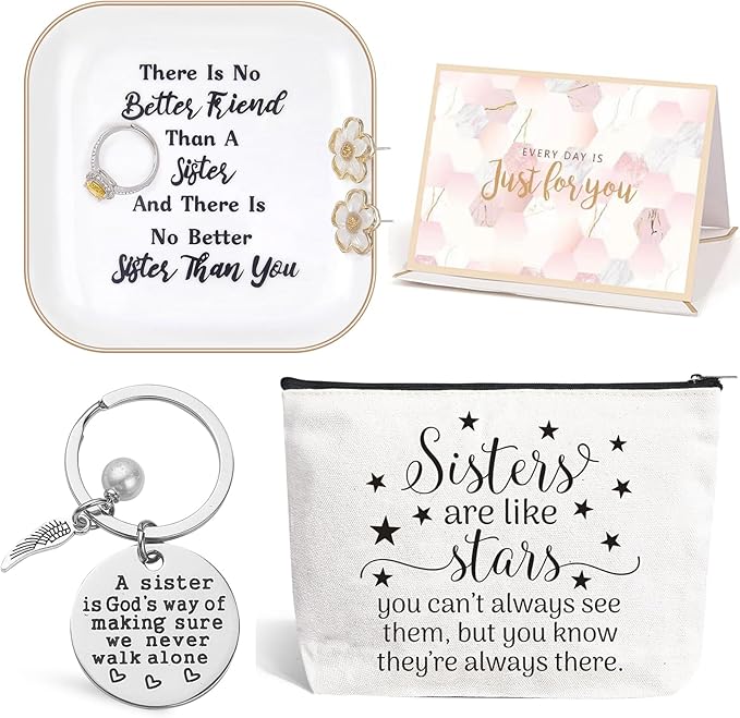 PUDDING CABIN Sister Gifts Basket, Mothers Day Gift for Sister Jewelry Dish Set, Birthday Gift for Women, Little Sisters, Big Sisters Gifts