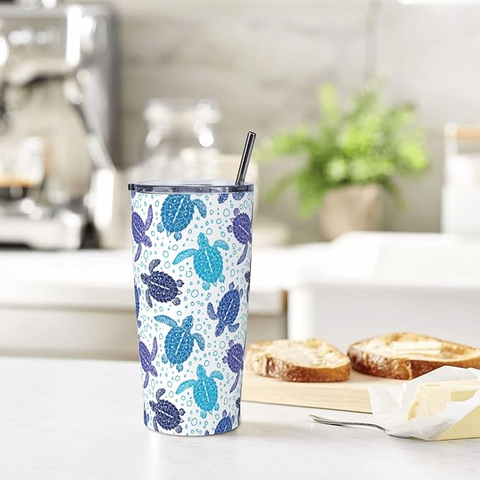 Sea Turtle Tumbler 20oz Turtles Stainless Steel Insulated Tumblers with Lid and Straw Animal Travel Coffee Mug Tea Wine Cups Water Bottle Ocean Gifts for Women Turtle Lover