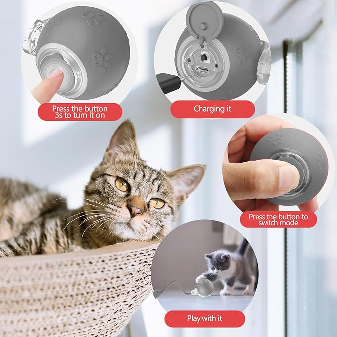 Interactive Cat Toy - Automatic LED Light Ball, Rechargeable & Durable - Keeps Cats Active & Engaged - Ideal for Kittens & Adult Cats