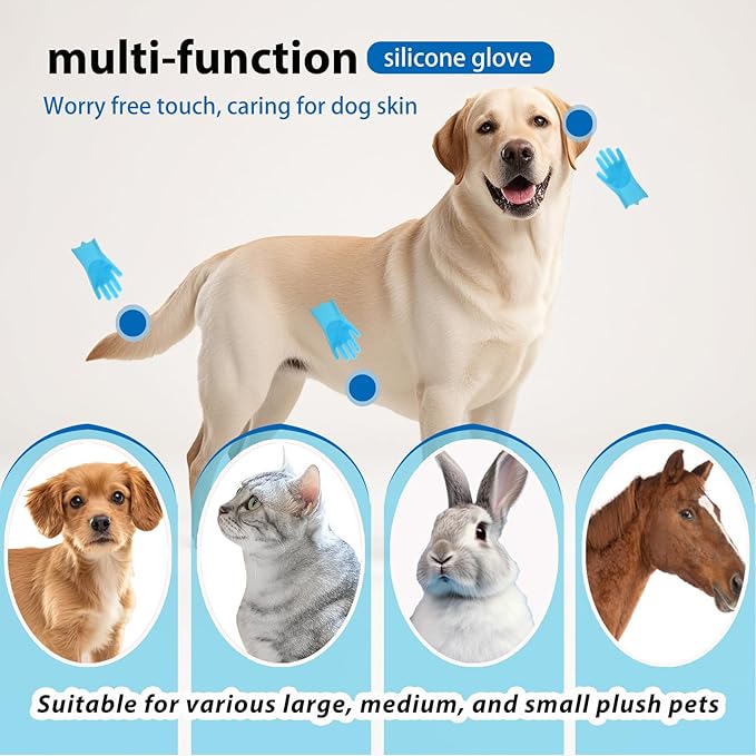 Dog Bath Gloves for Washing, Pet Grooming Gloves with Shampoo Brush, Dog Bath Brush for Dogs and Cats, Essential Dog Bath Supplies (1 Pair, Blue)