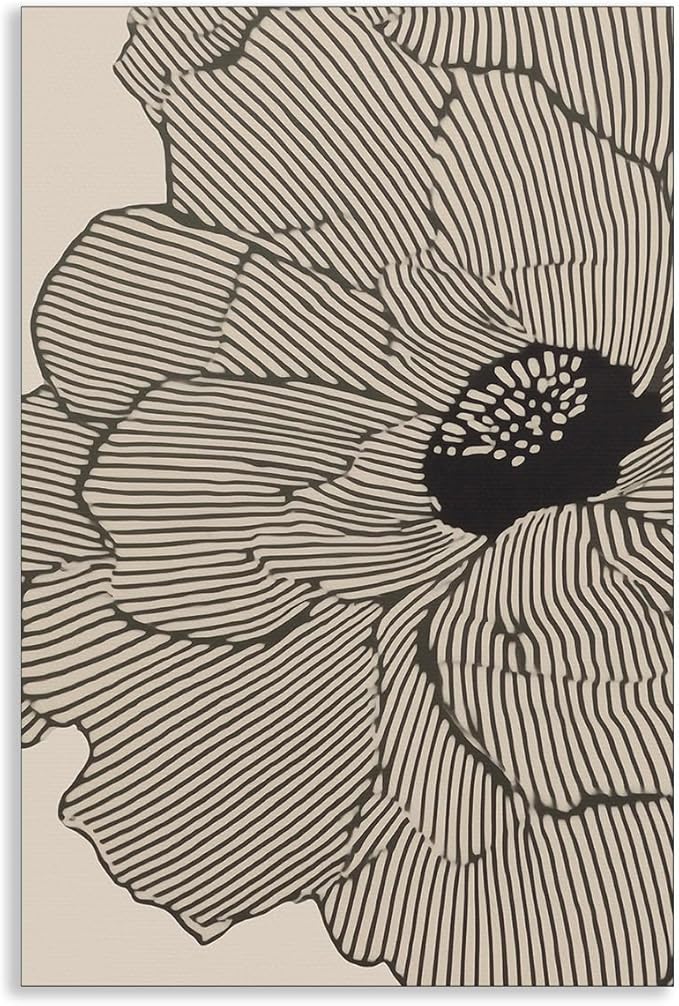 Abstract Black and Beige Flowers Canvas Wall Art, Neutral Floral Lines Poster, Modern Minimalist Floral Wall Decor, Boho Botanical Sketch Art Print for Living Room Bedroom 16x20in Unframed