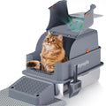 XL Stainless Steel Cat Litter Box with ABS Enclosed Lid, 180° Flip-Top Design, High Sided Leak-Proof Pan, Charcoal Odor Control Filter, Easy Clean for Large & Multi-Cat Homes