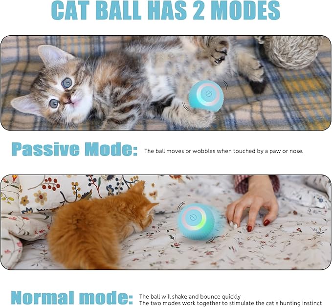 Interactive Cat Toys Ball, Automatic 360° Self-Rotating Rolling Ball with USB Rechargeable pet Exercise Chase Toy Balls for Kitten & Dog Playing