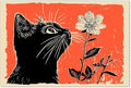 OMANI Black Cat Posters Vintage Animal Botanical Wall Art Cute Cat Sniffing Flower Canvas Painting Gift For Cat Lover Living Room Gallery Wall Decor 16x24 inch Unframed