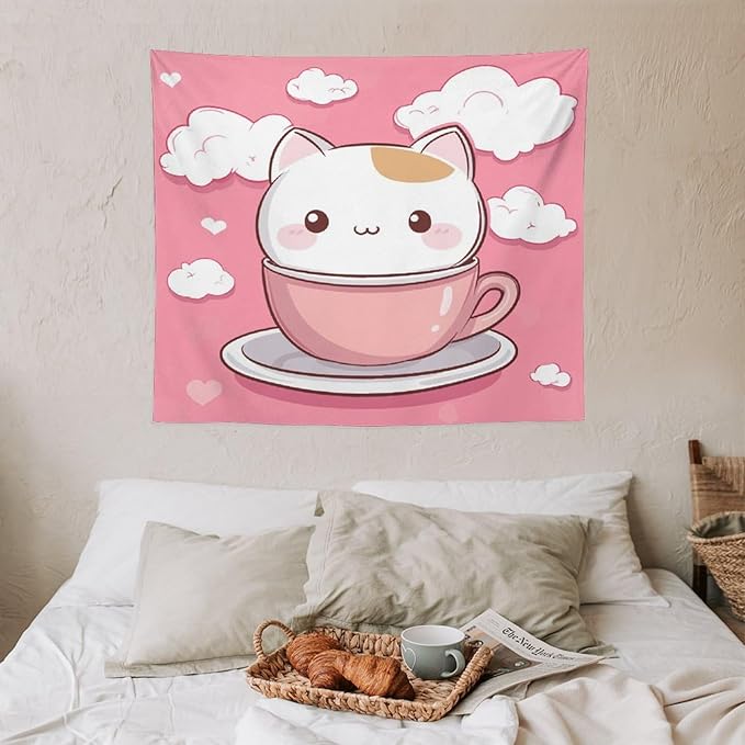 MaSiledy Kawaii Cat Wall Tapestries Cat Pet Lover Tapestry Vintage Aesthetic Tapestries Landscape Tapestry Home Decor for Room 50"x60" Wall Hanging for Home Decor Bedroom Living Room Dorm Decor