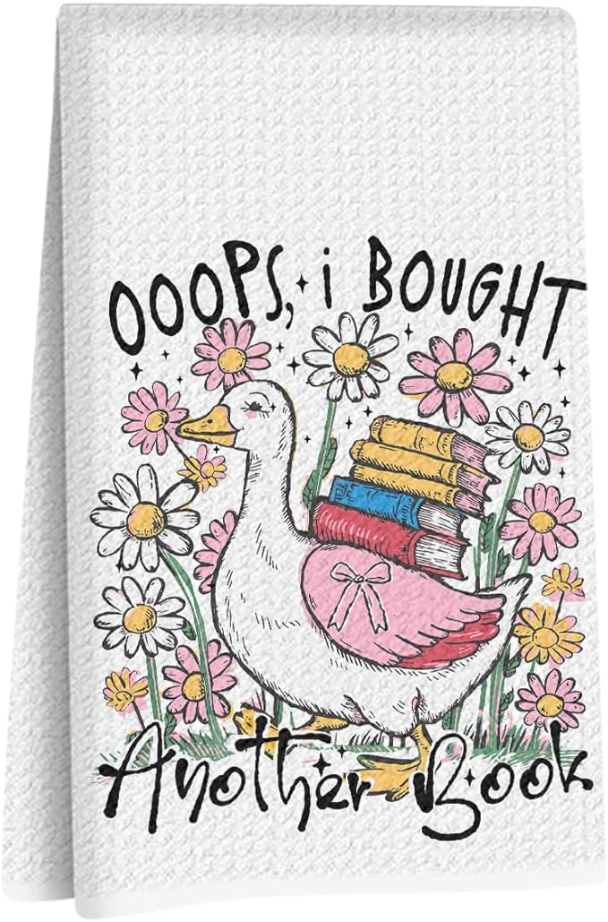 Cute Goose Kitchen Towels, I Bought Another Book Decorative Absorbent Microfiber Dish Cloth Tea Towel, Funny Waffle Soft Hand Towels for Kitchen Home Bathroom Kitchen Decor, Book Lover Gifts