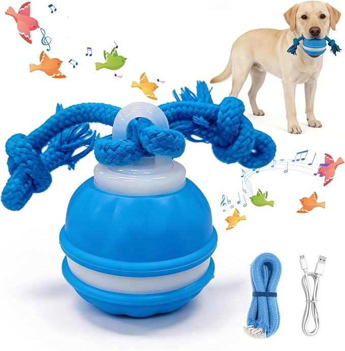 Moving Interactive Dog Toy - Automatic Rolling Wobble Ball for Indoor Play, Keeps Aggressive Chewers Busy, Interactive Fetch Toy for Small & Large Dogs, Puppies, and Adult Cats (Blue)