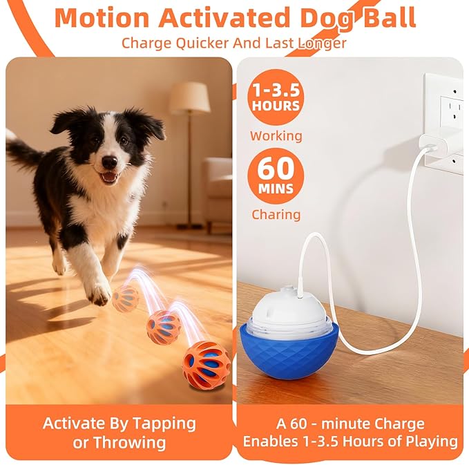 Interactive Dog Toy, Wicked Ball AIR, Automatic Moving, Bouncing, and Rotating, E-TPU Material, IPX7 Waterproof Rating, Active Rolling Ball for Medium and Large Dogs (Orange+Blue)