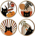 Boho Black Cat Wall Art Black Cat Room Decor Aesthetic, 4-Piece Farmhouse Geometric Wooden Cat Wall Decor Mid-Century Bohemian Moon Sun Design for Nursery, Bedroom Perfect Cat Lover Gifts