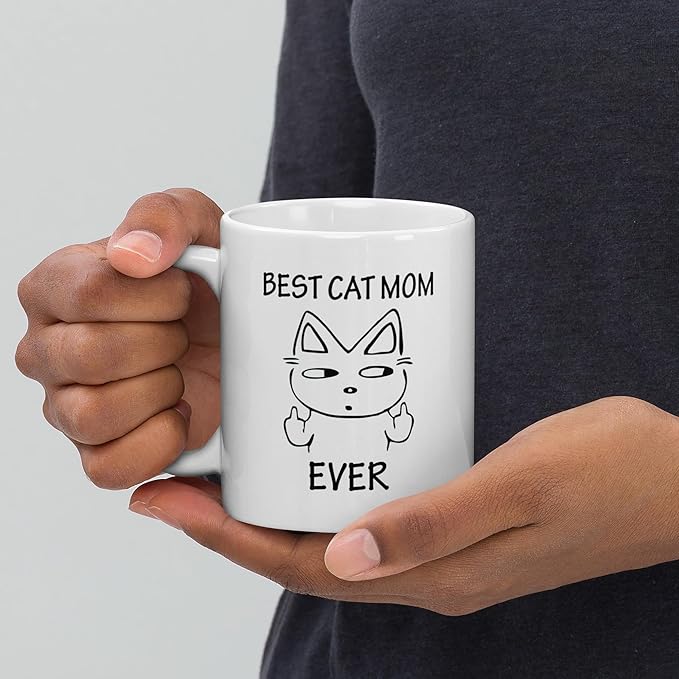 MAUAG Funny Mom Coffee Mug for Cat Lovers, Best Cat Mom Ever Best Cute Mothers Day Idea for Mother Cup White, 11 Oz
