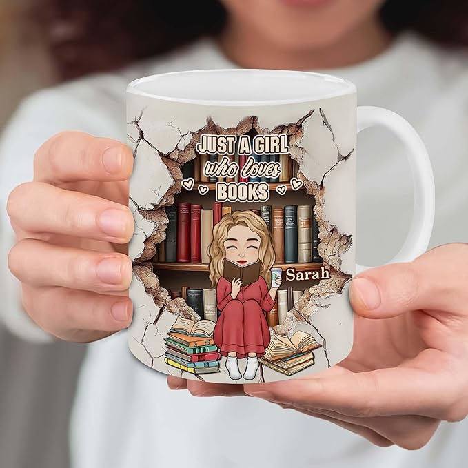 Personalized Book Lover Gifts - Book Lovers Gift For Bookworm, Readers, Librarians, Bookish - Bookshelves Hole In A Wall Mug Custom Avatar - Bookish Gift For Friends, Women, Her