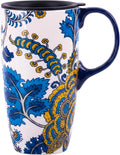 Topadorn Ceramic Mug with Lid and Handle,17oz. Tall Coffee Cup for Home,Party and Birthday,Blue Flower