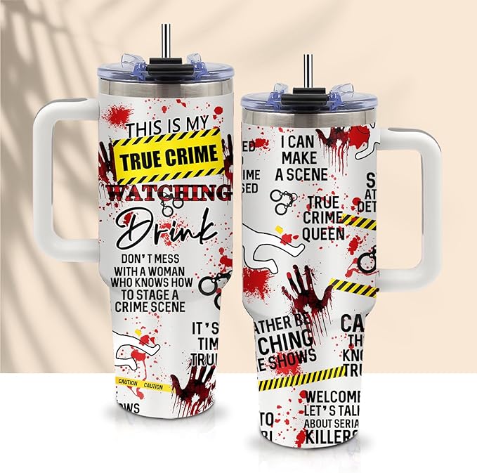 True Crime Gifts for Women Men - 40oz Funny Crime Scene Tumbler, Stainless Steel Travel Mug for Horror Podcast Fans, Crime Junkie Merch, Christmas Birthday Detective Lover Gift