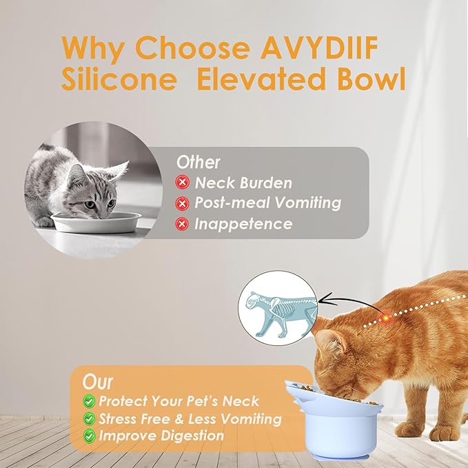 Elevated Cat Bowl, Silicone Kitten Bowls for Food and Water, Wide Shallow Cat Food Dish, Whisker Fatigue, Lead & Cadmium Free, Great Height for Small Pet (LightGrey)