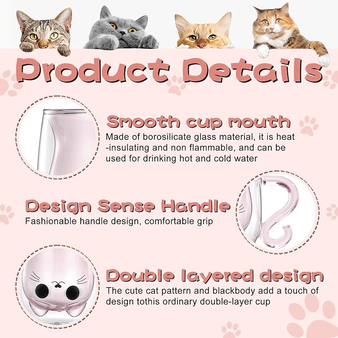 Cat Mug Gifts Set, Birthday Gifts for Women Her Mom, Christmas Presents for Women, Valentines Mothers Day Cat Lovers Presents Idea for Sister Wife Grandma Female Teacher Friend Coworker (Pink)