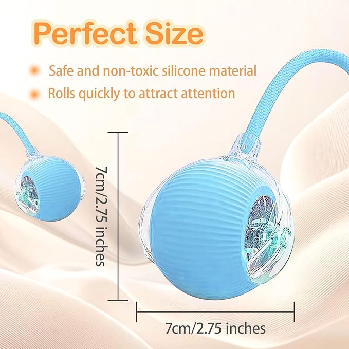 Interactive Cat Toys, 2025 Upgraded Cat Ball Automatic Moving with Tail, Interactive Kitty Toy for Indoor Cats, Smart 360° Self Rolling Dog Ball Toys (Blue)