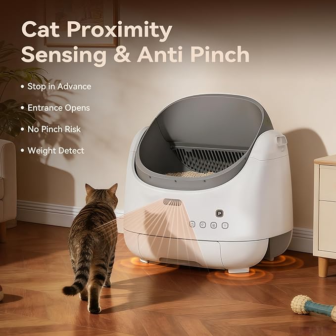 Self Cleaning Litter Box: Open Top Automatic Litter Box with Cat Proximity Sensing Anti-Pinch, Large Auto Robot for Multiple Cats, Including Litter Mat Waste Bag
