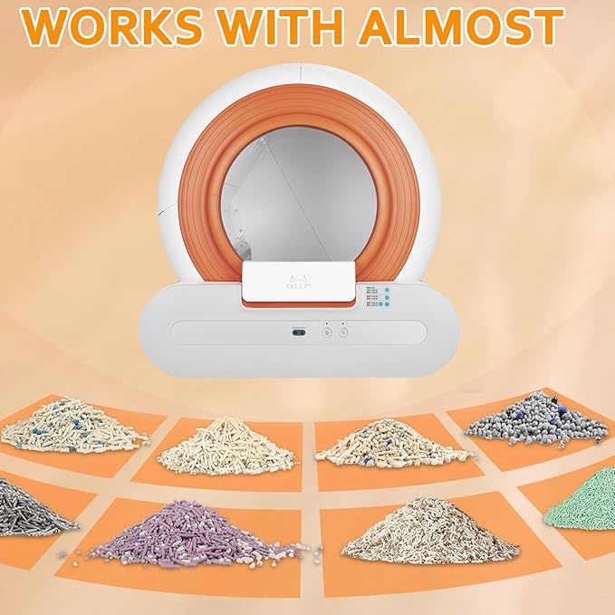 Self Cleaning Cat Litter Box, Automatic Cat Litter Box Self Cleaning for Multiple Cats, App Control, Smart Safety Anti-Pinch/Odor-Removal Design, 65L+9L Large Capacity, Orange