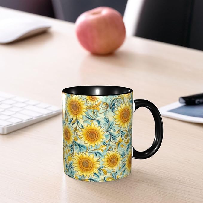 Sunflower Coffee Mug 11oz Ceramic Tea Cup With Handle Funny Porcelain Mugs for Women Dishwasher Microwave Safe