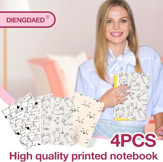 Cat Notebooks for Work, 4 Pcs A5(8.26x5.7inch) College Ruled Notebook Journal for Women, Cute Notepads Lined Journals for Writing, Cute Diary Stationary Cat Lover Gifts 11