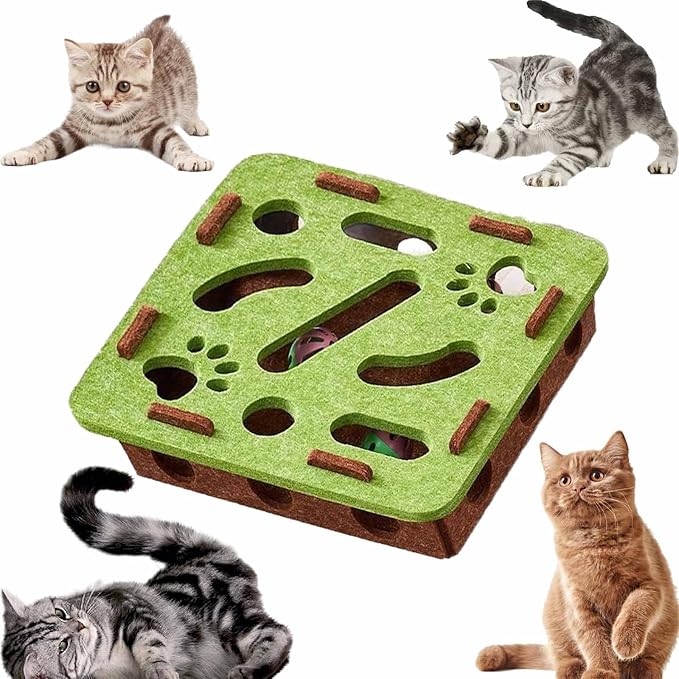 Cat Scratch Pad Toy with Ball Felt Cat for Indoor Cats (Green No.1)