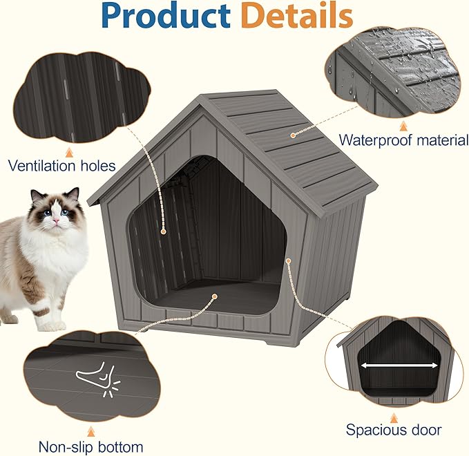 Cat Litter Box Enclosure, Resin Enclosed Litter Box Furniture with Air Holes, Outdoor Cat House Weatherproof, Wide Opening Design for Easy Cleaning, Grey