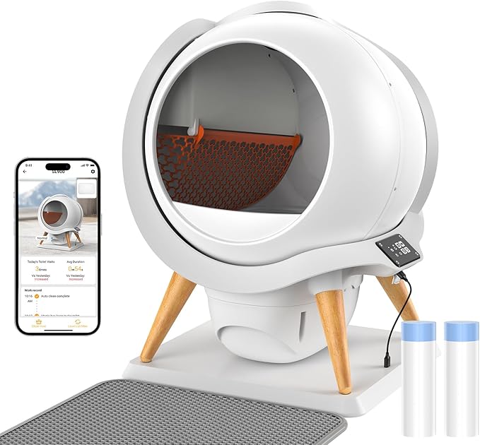 HoneyGuaridan Self Cleaning Cat Litter Box,IPX5 Waterproof Automatic Cat Litter Box,5G WiFi App Control, Odourless, Integrated Safety Protection, Water Rinsable and Easy to Clean, for Multiple Cats