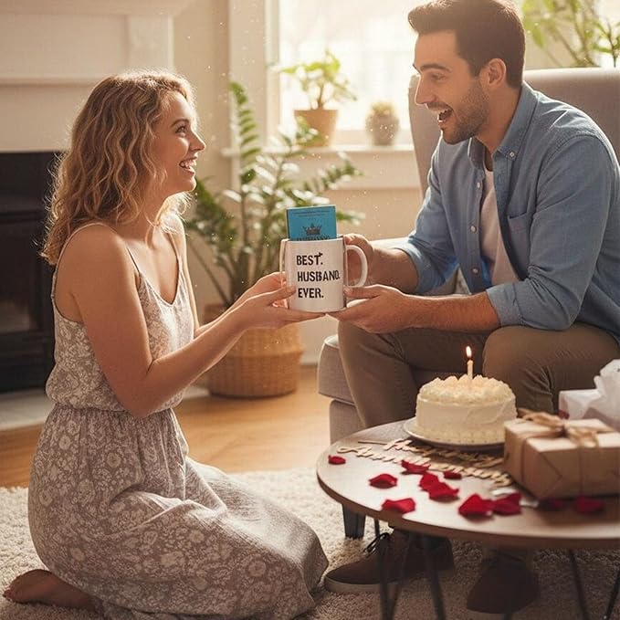 Best Husband Ever Mug Gift Set Ceramic “Best. Husband. Ever.” Mug with English Breakfast Tea, Gift Boxed — Father’s Day, Anniversary or Birthday Gift for Him