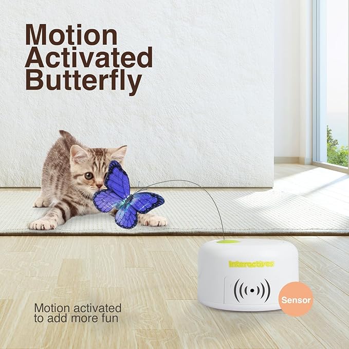 ALL FOR PAWS Interactives Cat Teaser Toy Flutter Bug Cat Wand Toy Fun Playing Toys Kitten Toys with Shiny Butterfly