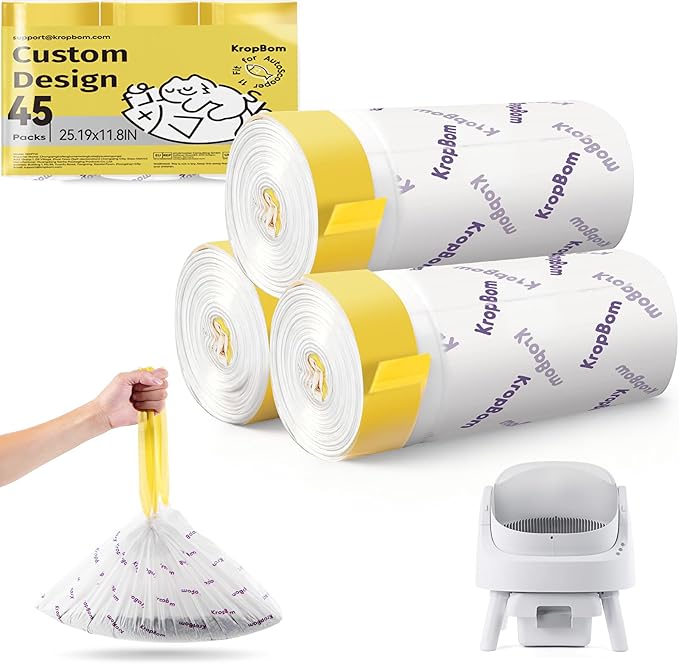 45 Count Automatic Cat Litter Box Liners Compatible with PetPivot AutoScooper 11 and Similar Open Top Self Cleaning Litter Box, Heavy Duty Cat Litter Bags Liners with Drawstring, 25.19" x 11.8"